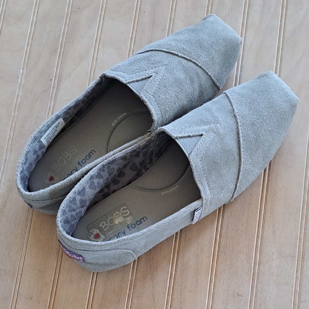 BOBS by Skechers Alpargata Memory Foam Slip On Flats Gray Suede Comfort